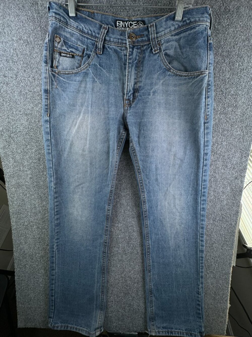 VTG Enyce Jeans Y2K Blue Denim Pants Straight Cut Embroidered 90s Combs 34x33